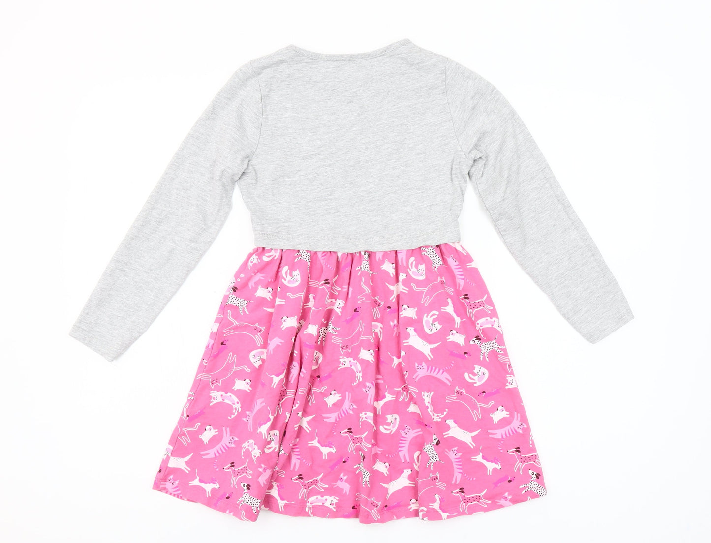 Mountain Warehouse Girls Pink Cat Print Cotton Long Sleeve Skater Dress 7-8 Years