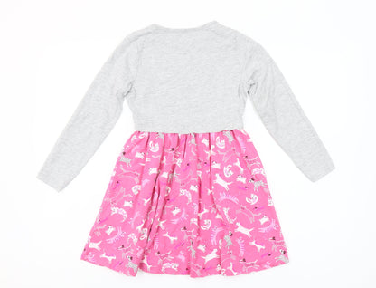 Mountain Warehouse Girls Pink Cat Print Cotton Long Sleeve Skater Dress 7-8 Years