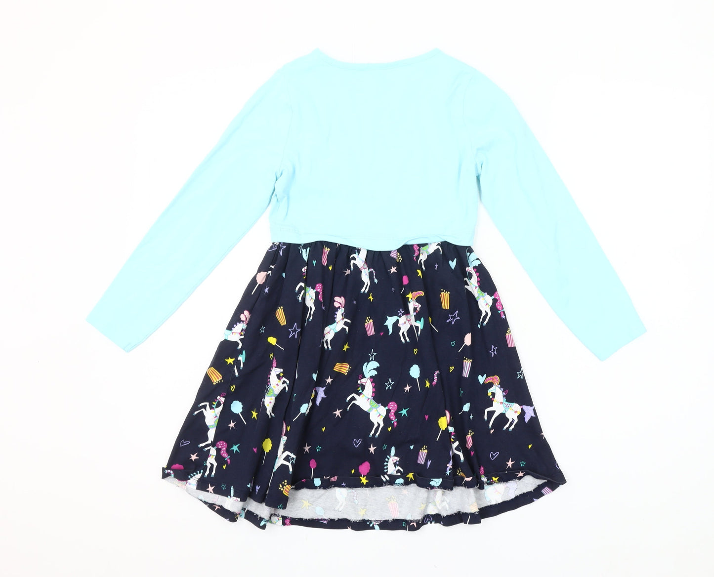 Mountain Warehouse Girls Blue Unicorn Skater Dress 7-8 Years Long Sleeve Cotton