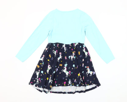 Mountain Warehouse Girls Blue Unicorn Skater Dress 7-8 Years Long Sleeve Cotton