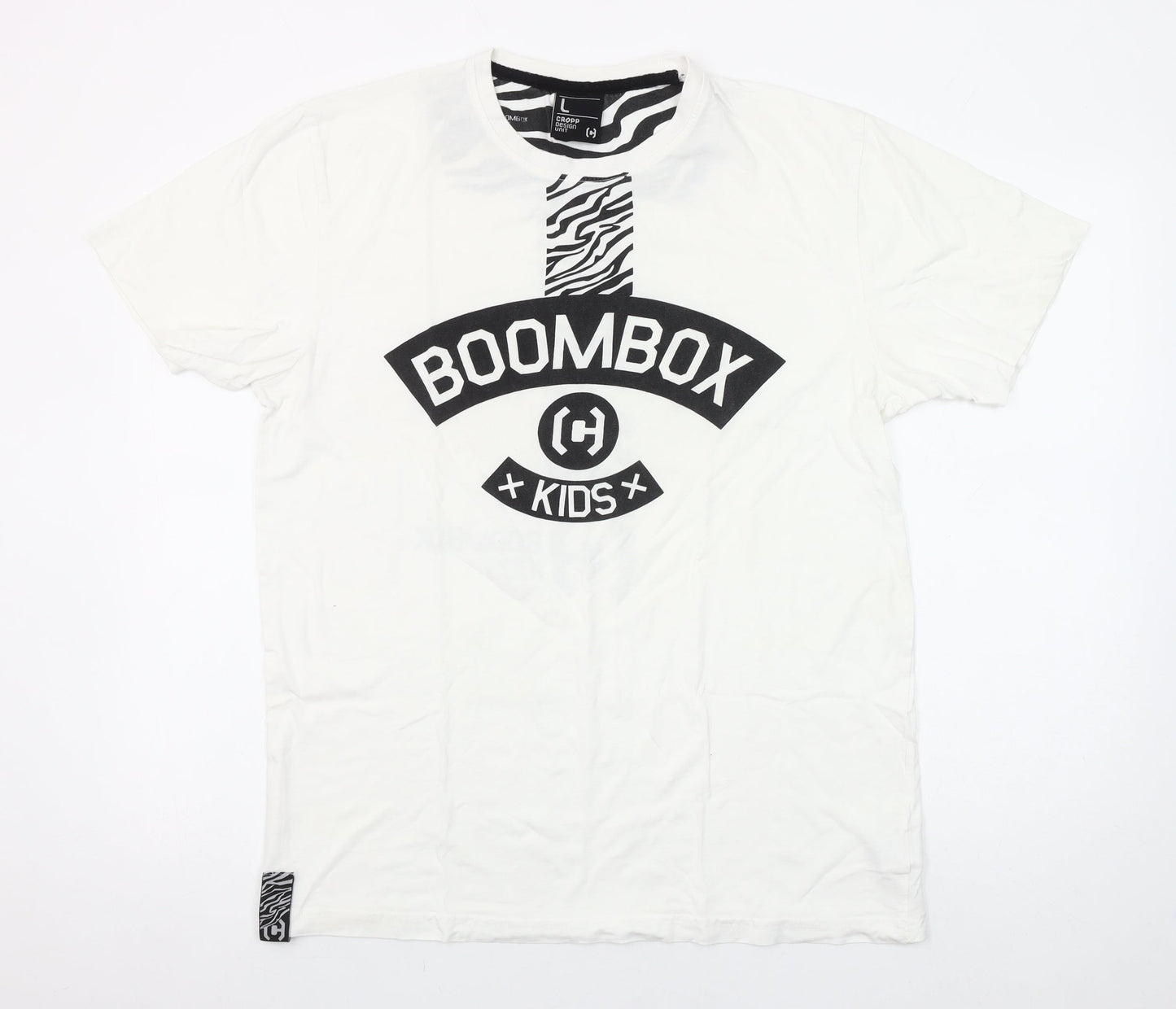 Cropp Men’s White BOOMBOX Kids Graphic Crew Neck T-Shirt L Retro Music