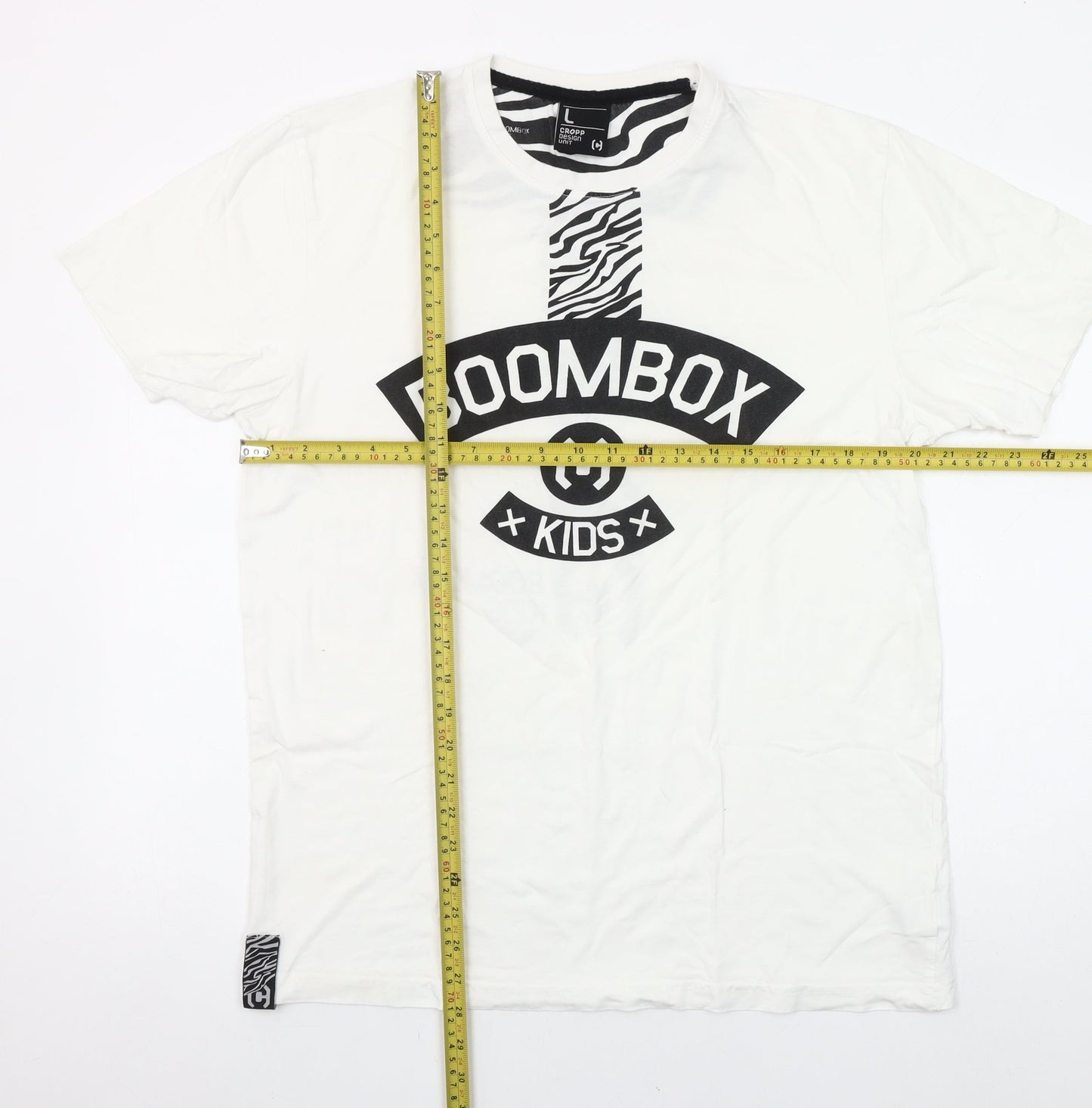 Cropp Men’s White BOOMBOX Kids Graphic Crew Neck T-Shirt L Retro Music