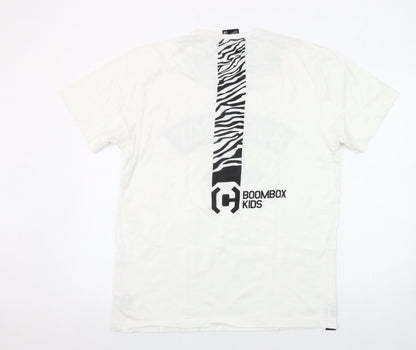 Cropp Men’s White BOOMBOX Kids Graphic Crew Neck T-Shirt L Retro Music