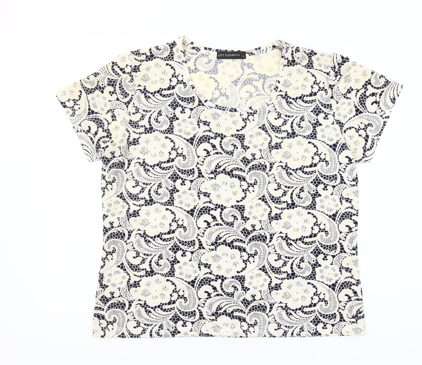 Just Elegance Womens Blue Floral Stretch T-Shirt Size 16
