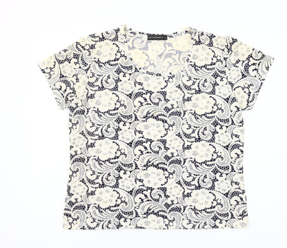 Just Elegance Womens Blue Floral Stretch T-Shirt Size 16
