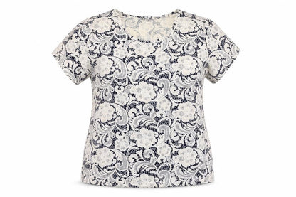 Just Elegance Womens Blue Floral Stretch T-Shirt Size 16