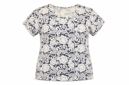 Just Elegance Womens Blue Floral Stretch T-Shirt Size 16