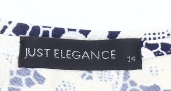Just Elegance Womens Blue Floral Stretch T-Shirt Size 16