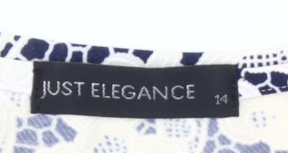 Just Elegance Womens Blue Floral Stretch T-Shirt Size 16