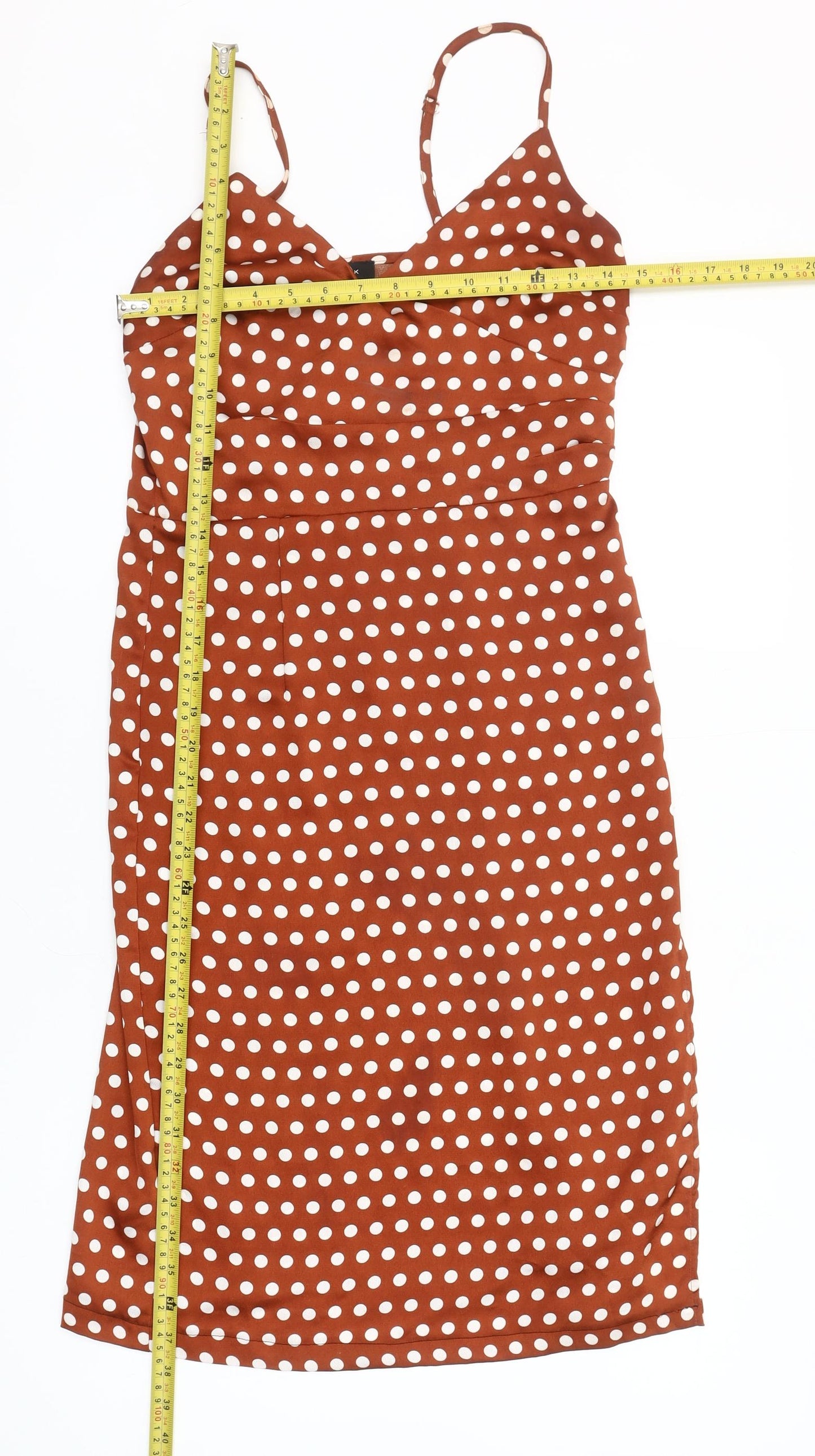 New Look Women's Brown Polka Dot Midi Slip Dress Size 10