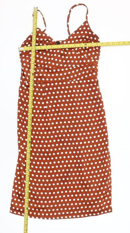 New Look Women's Brown Polka Dot Midi Slip Dress Size 10