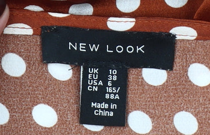 New Look Women's Brown Polka Dot Midi Slip Dress Size 10