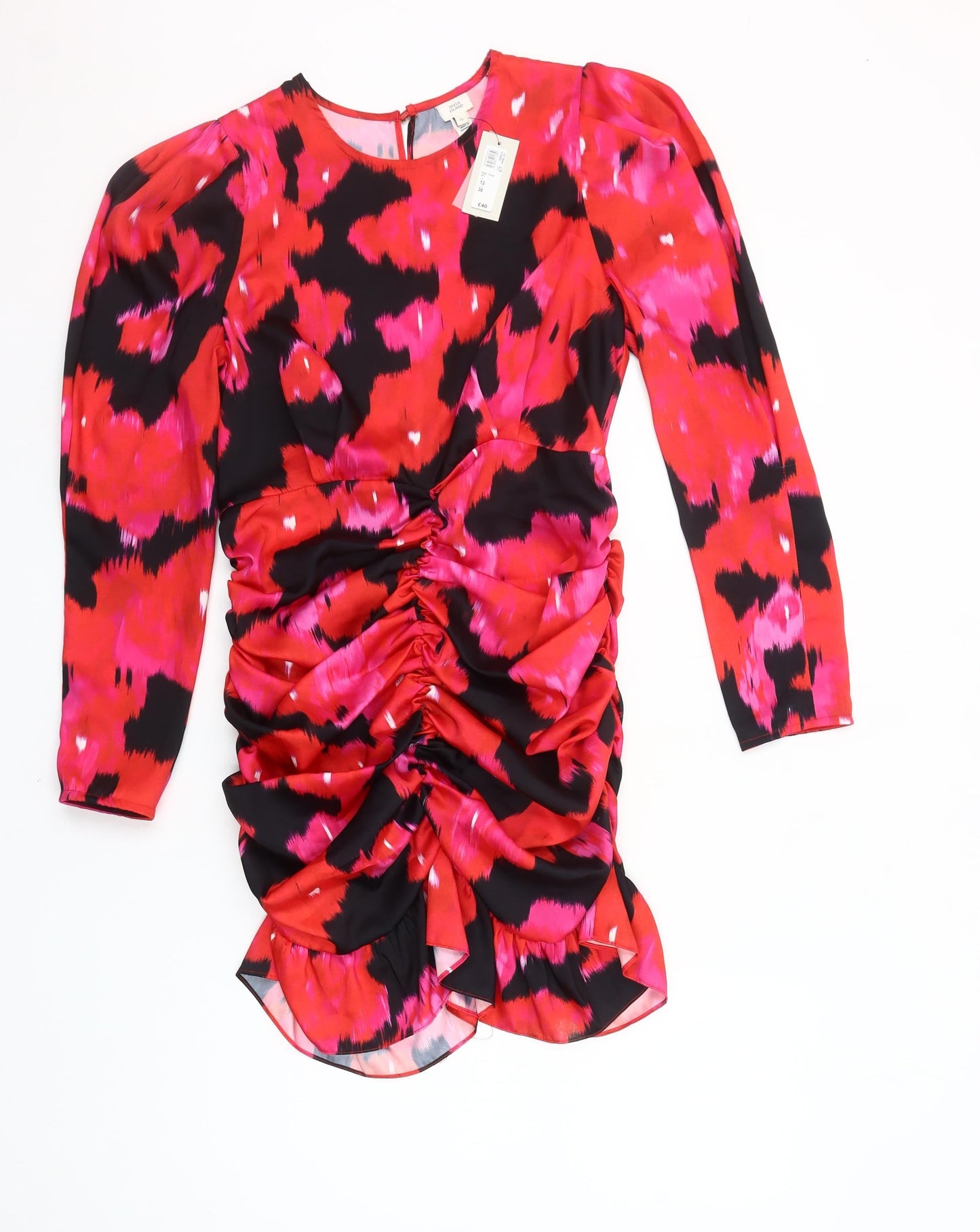 River Island Women Pink Bodycon Ruched 80s Mini Dress Size 12