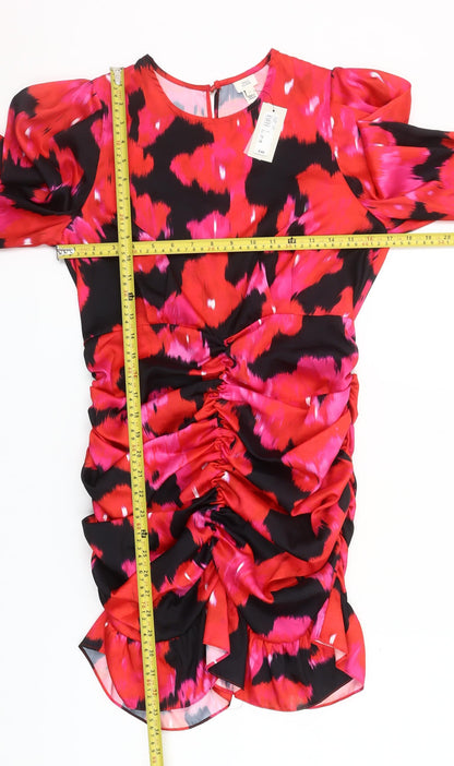 River Island Women Pink Bodycon Ruched 80s Mini Dress Size 12