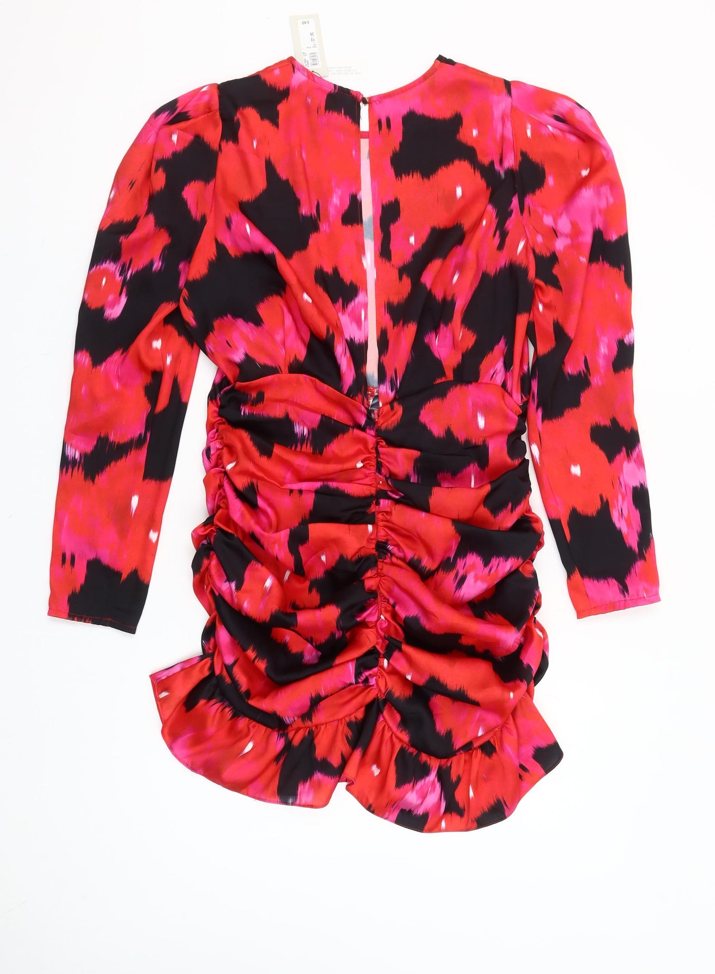 River Island Women Pink Bodycon Ruched 80s Mini Dress Size 12