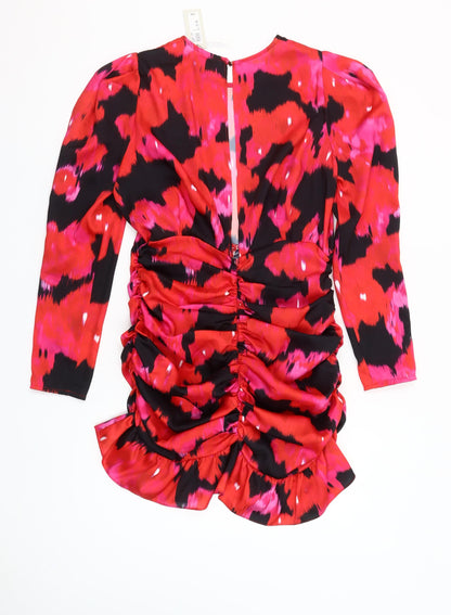 River Island Women Pink Bodycon Ruched 80s Mini Dress Size 12