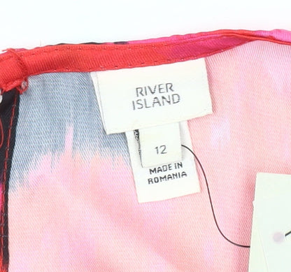 River Island Women Pink Bodycon Ruched 80s Mini Dress Size 12