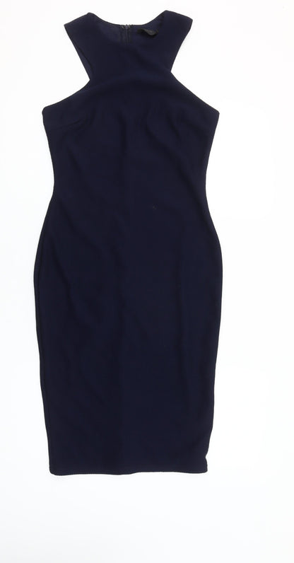 AX Paris Women Blue Size 12 Bodycon Halter Knee Dress