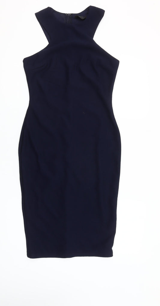 AX Paris Women Blue Size 12 Bodycon Halter Knee Dress