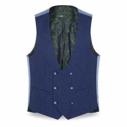 Remus Uomo Men's Blue Check Wool Waistcoat Size 40R Classic Fit