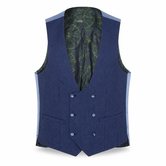 Remus Uomo Men's Blue Check Wool Waistcoat Size 40R Classic Fit