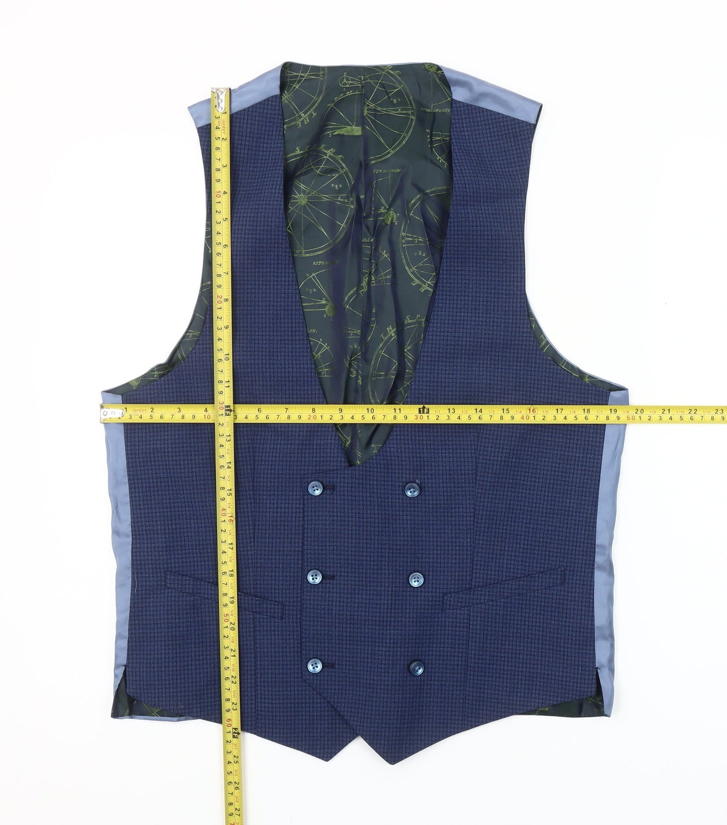 Remus Uomo Men's Blue Check Wool Waistcoat Size 40R Classic Fit