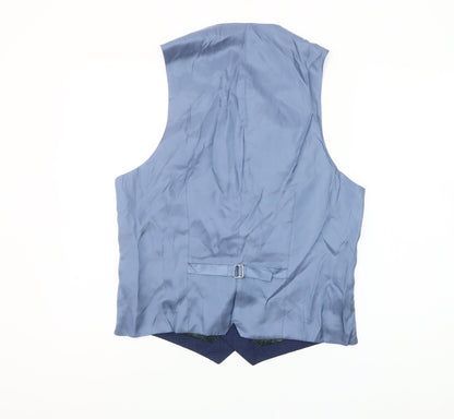 Remus Uomo Men's Blue Check Wool Waistcoat Size 40R Classic Fit