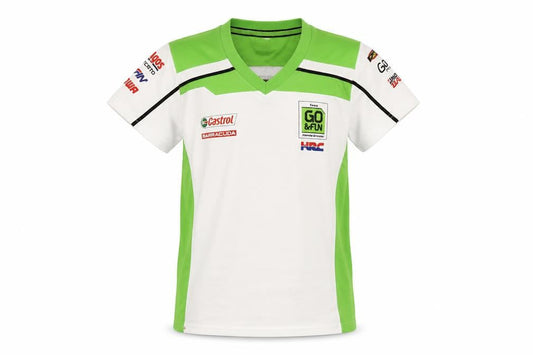 GO&FUN Boys White Green V-Neck Motorcycle Team T-Shirt Size M