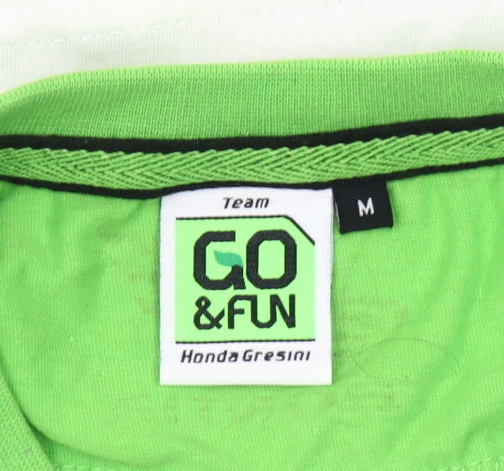 GO&FUN Boys White Green V-Neck Motorcycle Team T-Shirt Size M