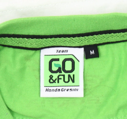 GO&FUN Boys White Green V-Neck Motorcycle Team T-Shirt Size M