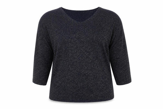 Paco Boutique Women's Blue Glitter Knit V-Neck 3/4 Sleeve Blouse XL