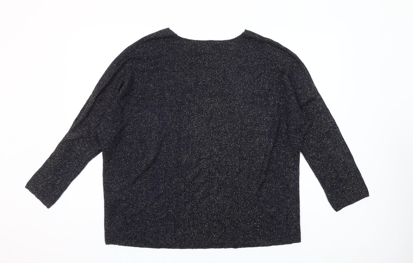 Paco Boutique Women's Blue Glitter Knit V-Neck 3/4 Sleeve Blouse XL