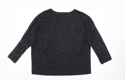 Paco Boutique Women's Blue Glitter Knit V-Neck 3/4 Sleeve Blouse XL