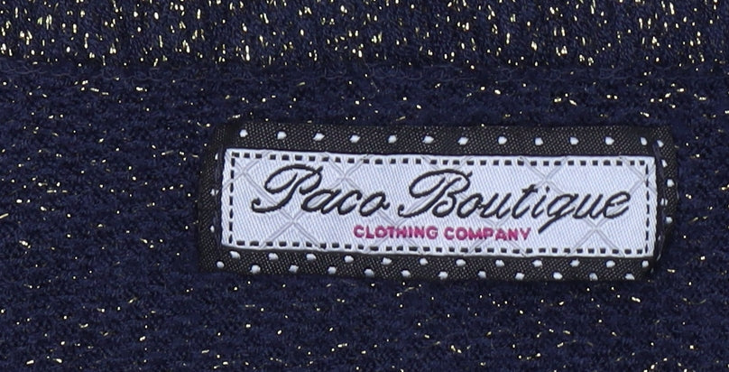 Paco Boutique Women's Blue Glitter Knit V-Neck 3/4 Sleeve Blouse XL