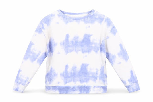 Front view of Dunnes Women Blue Tie-Dye Crew Neck Pullover Sweatshirt XS
