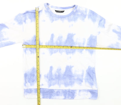 Dunnes Women Blue Tie-Dye Crew Neck Pullover Sweatshirt XS