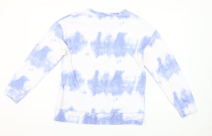 Dunnes Women Blue Tie-Dye Crew Neck Pullover Sweatshirt XS
