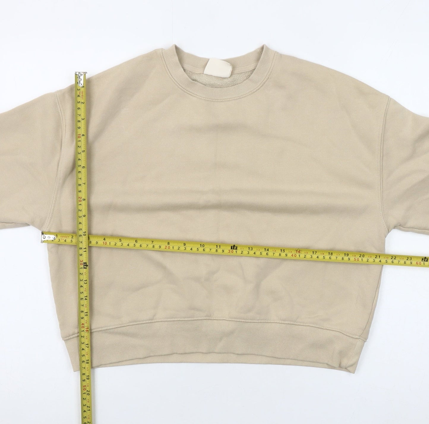 Pull & Bear Womens Beige Cotton Blend Crew Neck Sweatshirt Size M