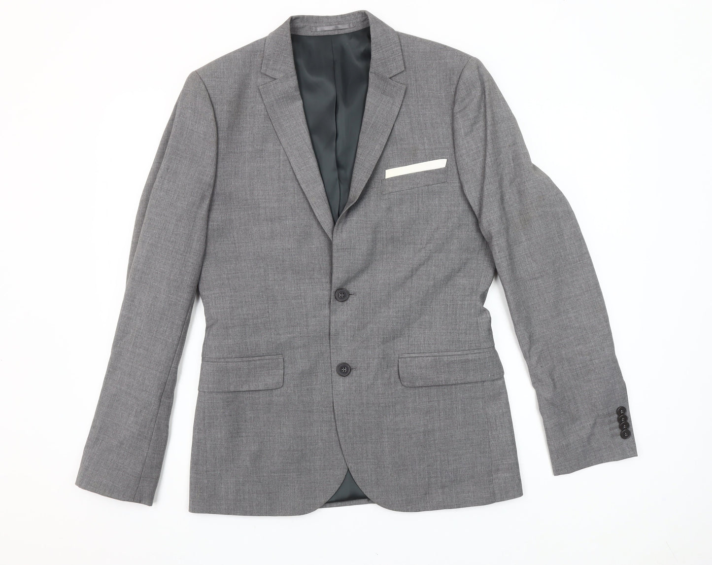 H&M Men's Grey Slim Fit Suit Jacket 36R Classic Two Button
