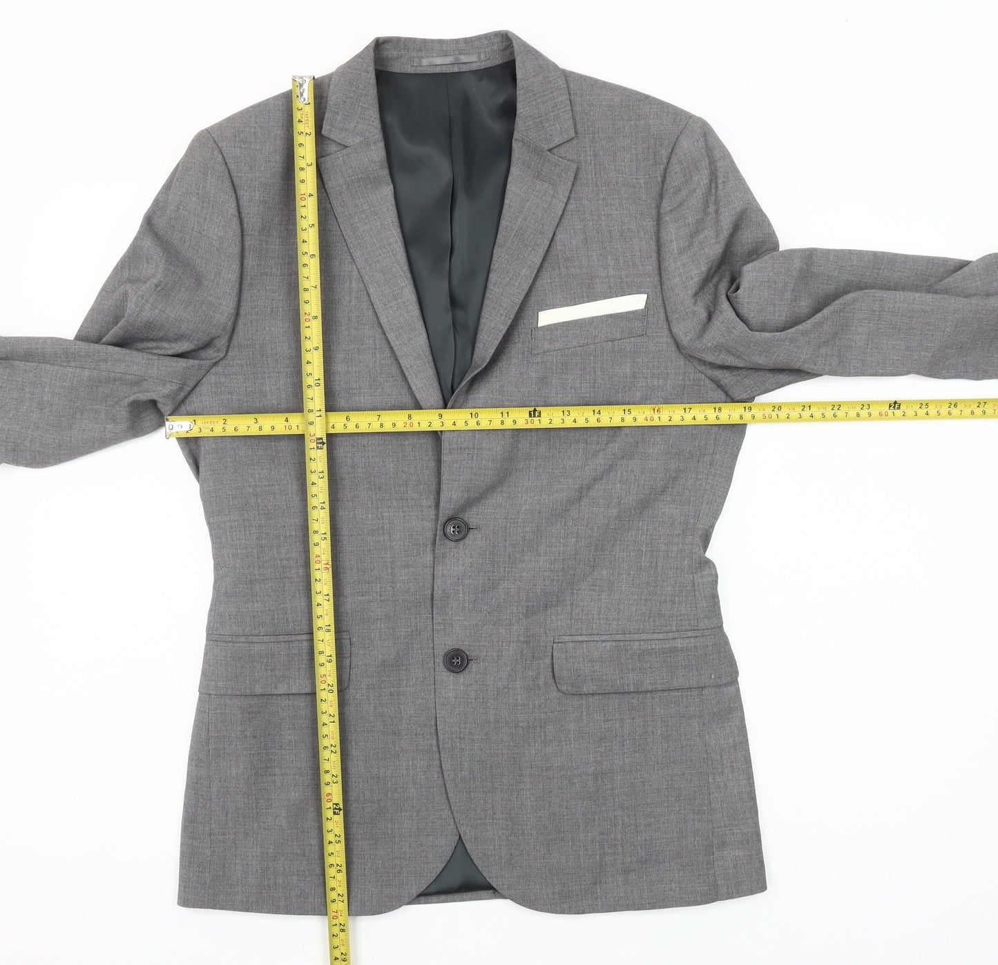 H&M Men's Grey Slim Fit Suit Jacket 36R Classic Two Button