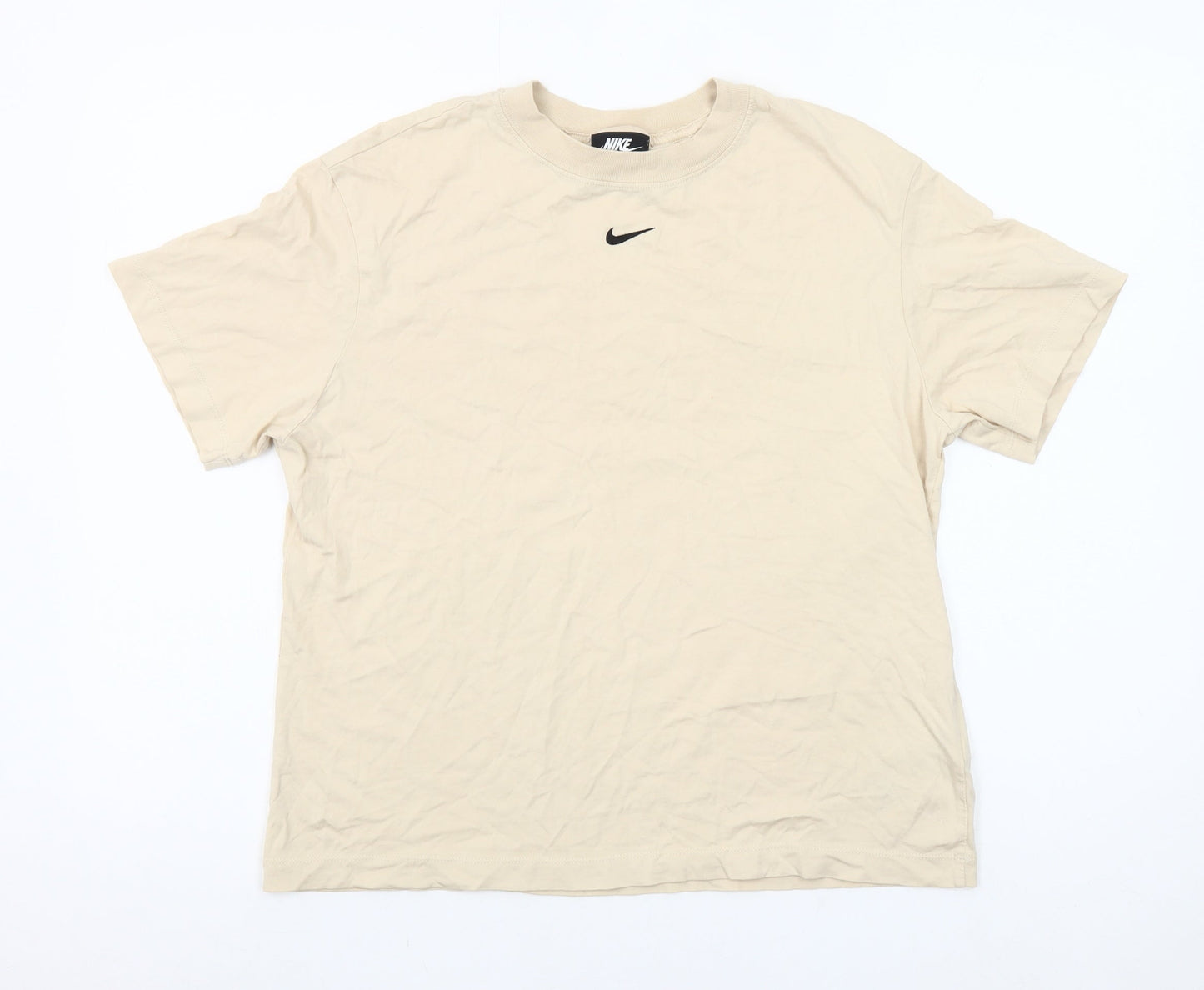 Nike Women Beige Small Basic Cotton Short Sleeve T-Shirt