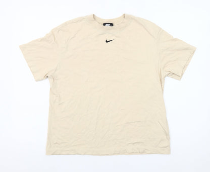 Nike Women Beige Small Basic Cotton Short Sleeve T-Shirt