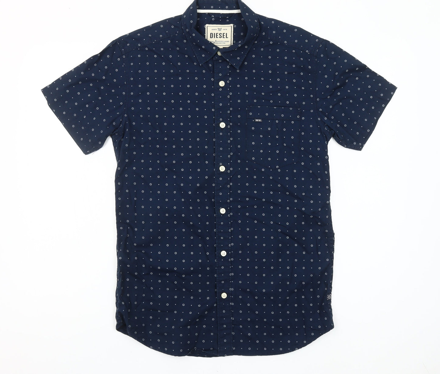 Diesel Men's Blue Short Sleeve Cotton Button-Up Casual Shirt S