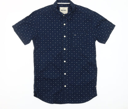 Diesel Men's Blue Short Sleeve Cotton Button-Up Casual Shirt S