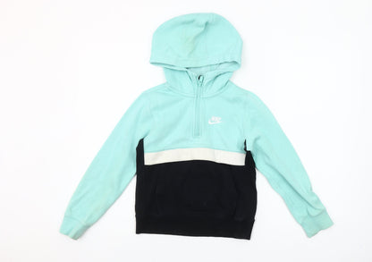 Nike Girls Blue Colourblock 1/4 Zip Hoodie XS 7-8 Years