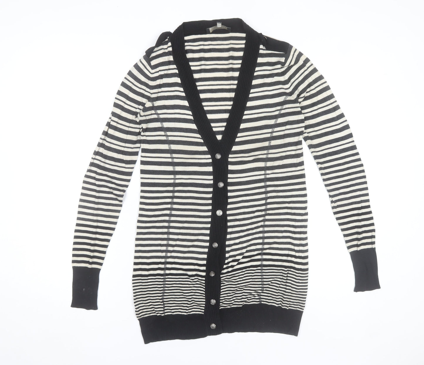 MaxMara Weekend Women’s Black Stripe V-Neck Long Sleeve Cardigan M