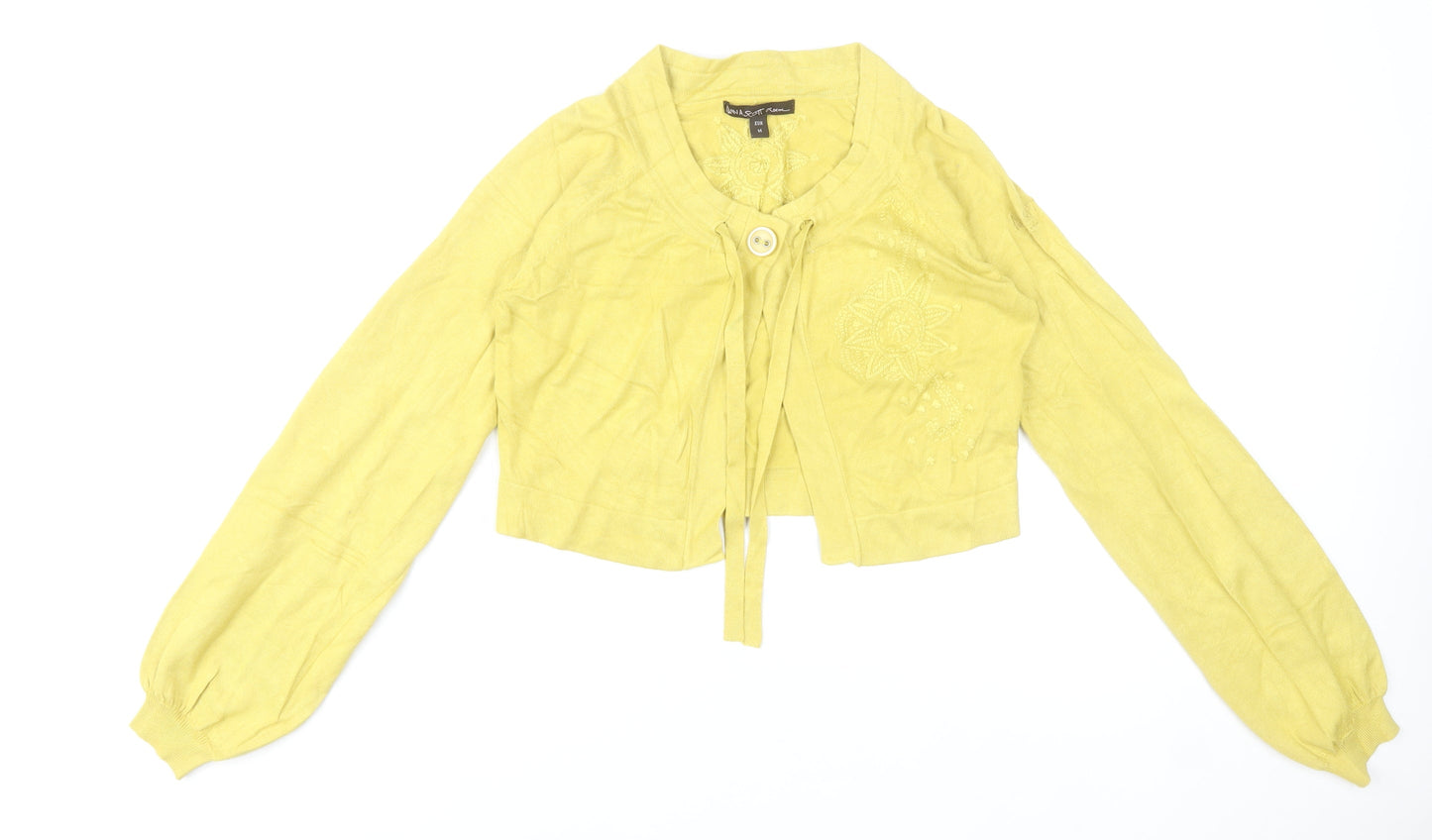 Anna Scott Women Yellow Embroidered Lightweight Cardigan Size 12