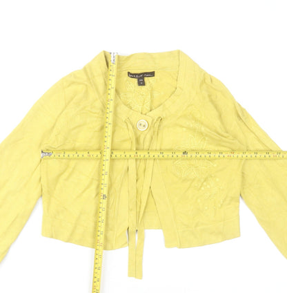 Anna Scott Women Yellow Embroidered Lightweight Cardigan Size 12