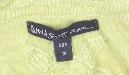 Anna Scott Women Yellow Embroidered Lightweight Cardigan Size 12