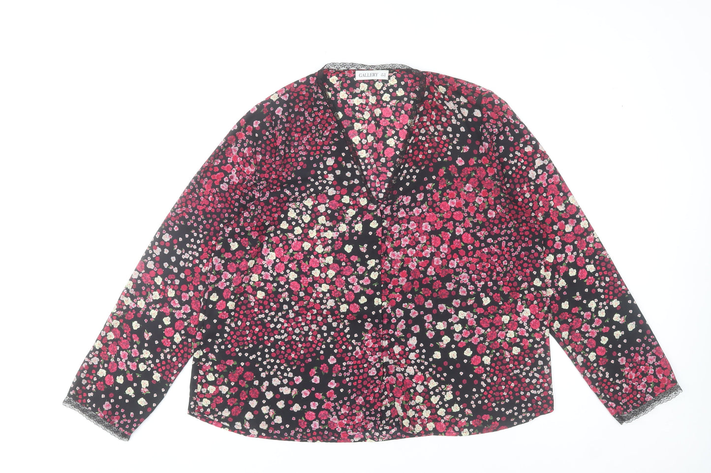 Gallery Women’s Multicoloured Floral Long Sleeve V-Neck Blouse Size 14
